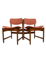 Set of four mid-century Danish teak dining chairs 1960s Ireland newly upholstered terracotta