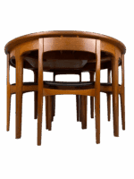 Nathan Mid-Century Teak Extending Round Dining Table & Four Nesting Chairs | c.1960s