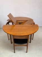 Nathan Mid-Century Teak Extending Round Dining Table & Four Nesting Chairs | c.1960s - Image 5