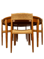 Mid-Century Danish Teak Dining Set — Extending Table & Four Papercord Chairs